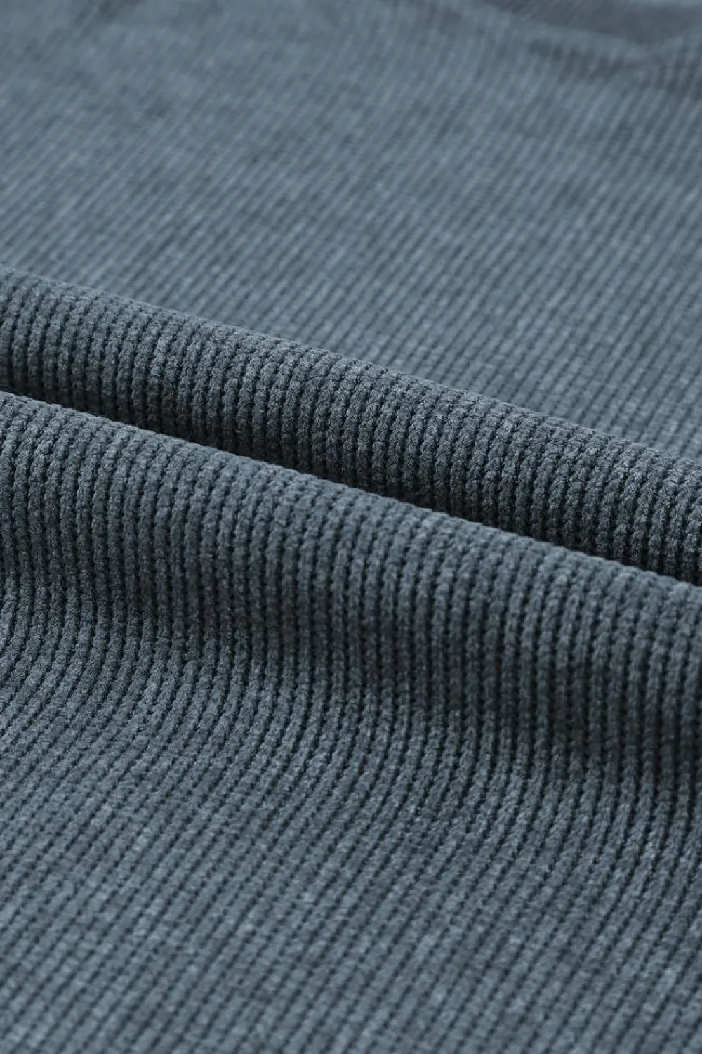 New Dear-Lover Solid Ribbed Knit Round Neck Pullover Sweatshirt Blue