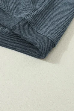 New Dear-Lover Solid Ribbed Knit Round Neck Pullover Sweatshirt Blue