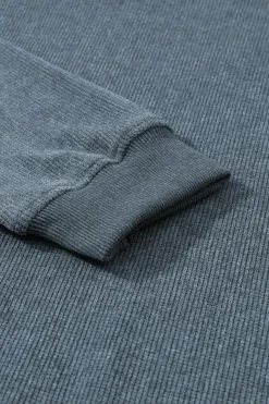 New Dear-Lover Solid Ribbed Knit Round Neck Pullover Sweatshirt Blue