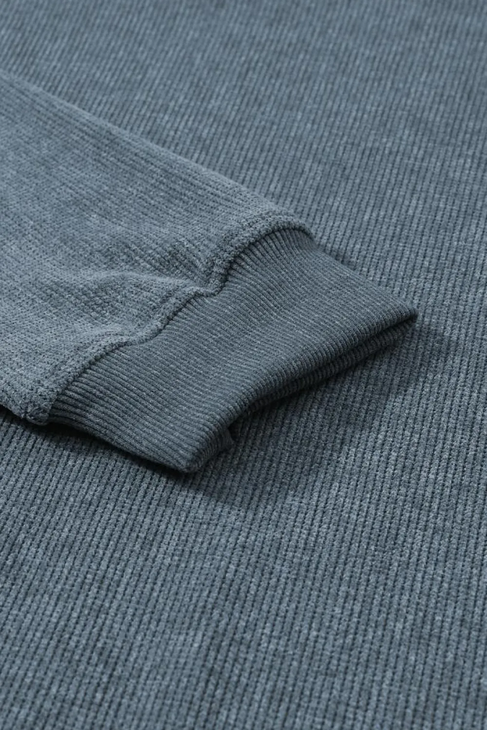 New Dear-Lover Solid Ribbed Knit Round Neck Pullover Sweatshirt Blue