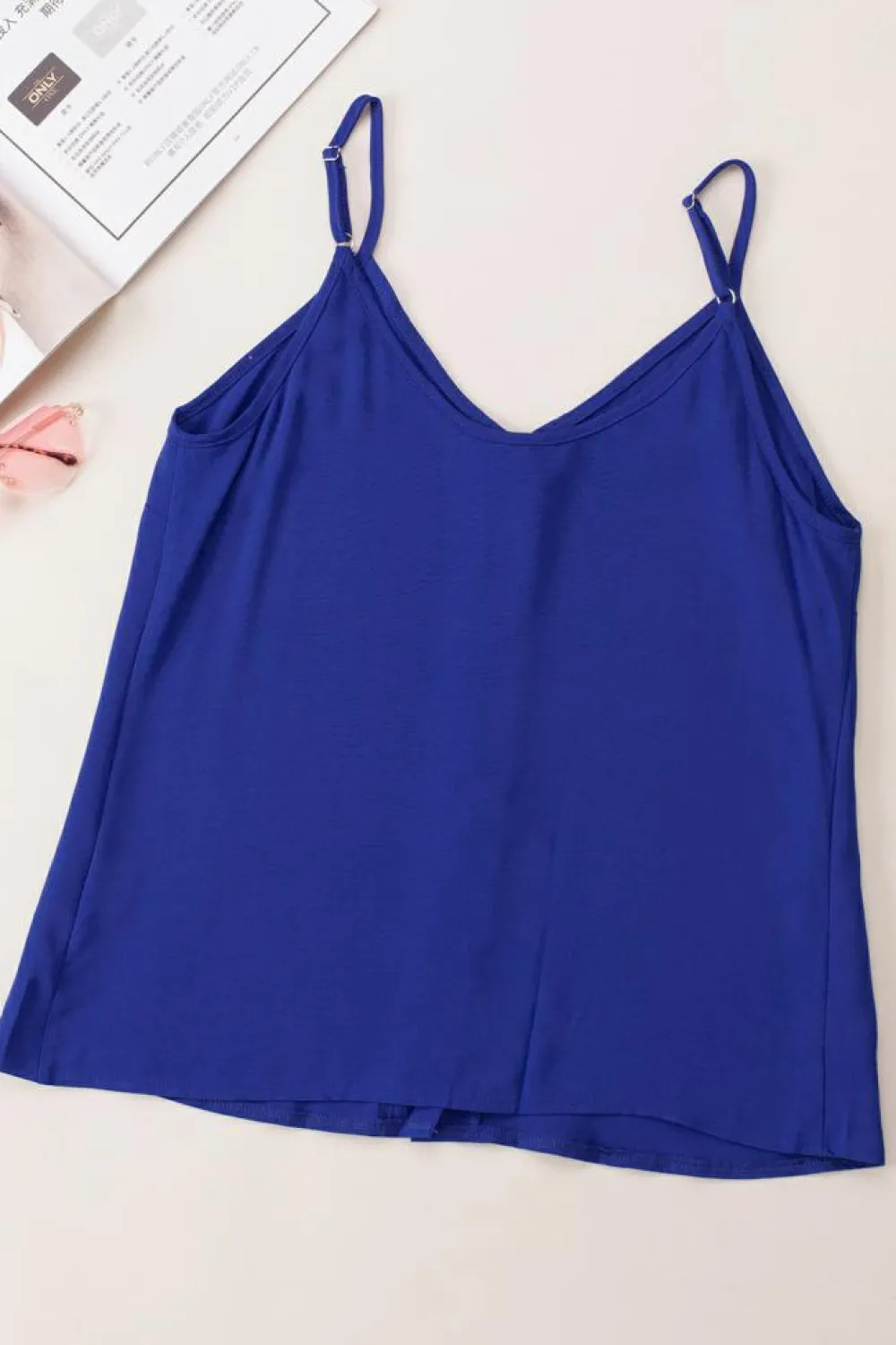 Sale Dear-Lover Spaghetti Strap Buttoned Tank Top Blue