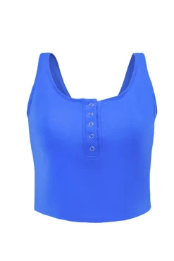 Best Dear-Lover Square Neck Sleeveless Fashion Print Tankini Set Blue