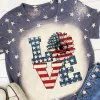 Hot Dear-Lover Starlet Allover Bleached LOVE Sunflower Flag Graphic Tee Blue