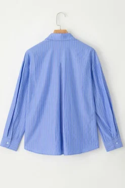 New Dear-Lover Button Up Oversized Casual Shirt Blue Stripe