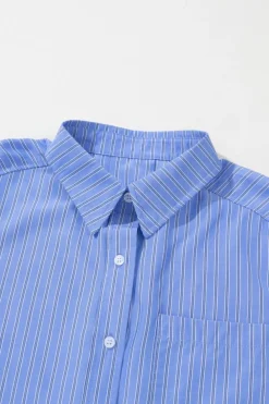 New Dear-Lover Button Up Oversized Casual Shirt Blue Stripe