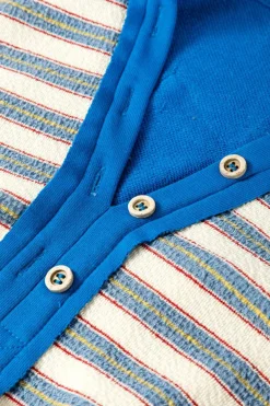 Sale Dear-Lover Buttoned V Neck Collared Drop Shoulder Top Blue Stripe