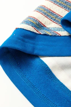 Sale Dear-Lover Buttoned V Neck Collared Drop Shoulder Top Blue Stripe