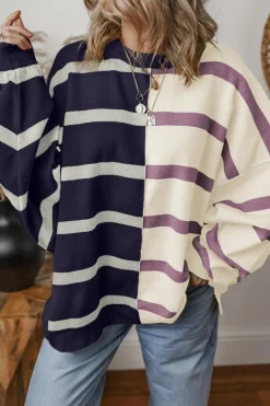 Outlet Dear-Lover Colorblock Oversized Sweater Blue Stripe