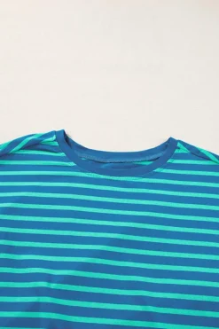 New Dear-Lover Colorblock Patchwork Baggy T Shirt Blue Stripe