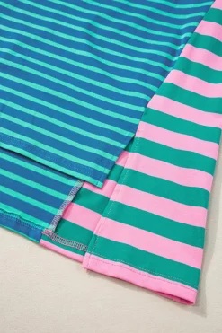 New Dear-Lover Colorblock Patchwork Baggy T Shirt Blue Stripe