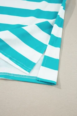 New Dear-Lover Contrast Patch Pocket Drop Sleeve T Shirt Blue Stripe