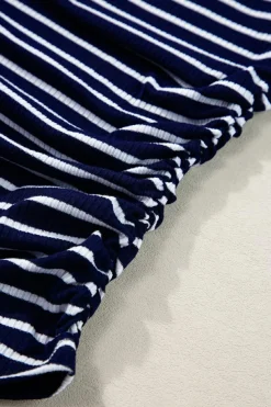 Hot Dear-Lover Contrast Round Neck Sleeveless Slim Top Blue Stripe
