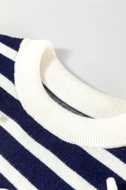 Discount Dear-Lover Knitted Bow Decor Sweater Vest Blue Stripe