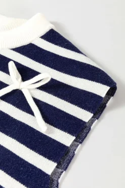 Discount Dear-Lover Knitted Bow Decor Sweater Vest Blue Stripe