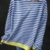 New Dear-Lover Oversized Contrast Trim Pullover Sweatshirt Blue Stripe