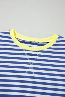 New Dear-Lover Oversized Contrast Trim Pullover Sweatshirt Blue Stripe