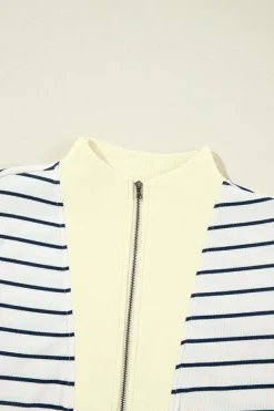 Sale Dear-Lover Quarter Zip Collared Cap Sleeve Mini Dress Blue Stripe