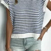 Best Dear-Lover Ribbed Trim Loose Fit Knitted Sweater Vest Blue Stripe