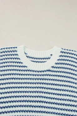 Best Dear-Lover Ribbed Trim Loose Fit Knitted Sweater Vest Blue Stripe