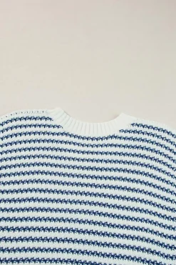 Best Dear-Lover Ribbed Trim Loose Fit Knitted Sweater Vest Blue Stripe