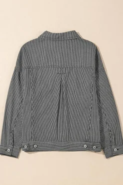 Best Dear-Lover Washed Oversize Pocketed Denim Jacket Blue Stripe