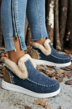 Sale Dear-Lover Suede Stitching Patchwork Plush Lined Anklet Boots Blue