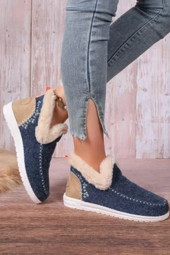 Sale Dear-Lover Suede Stitching Patchwork Plush Lined Anklet Boots Blue