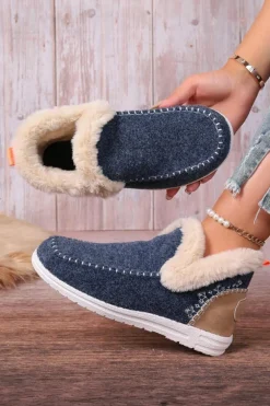 Sale Dear-Lover Suede Stitching Patchwork Plush Lined Anklet Boots Blue
