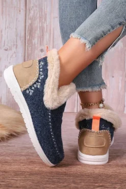 Sale Dear-Lover Suede Stitching Patchwork Plush Lined Anklet Boots Blue