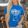 Outlet Dear-Lover Sunflower Boots Graphic Western Fashion T Shirt Blue