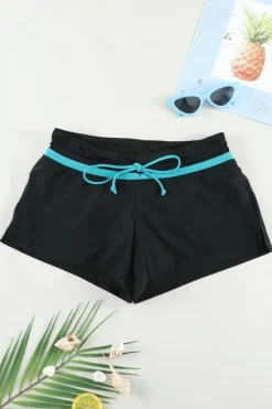 Discount Dear-Lover Blue Trim Black Women Swim Boardshort Black Blue