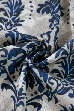 Best Dear-Lover Vintage Flower Tree Quarter Sleeve V Neck Blouse Blue