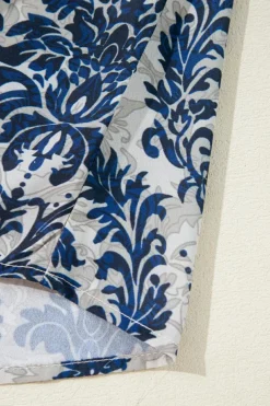 Best Dear-Lover Vintage Flower Tree Quarter Sleeve V Neck Blouse Blue