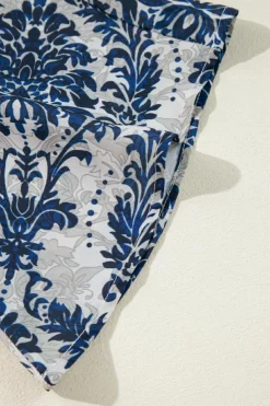 Best Dear-Lover Vintage Flower Tree Quarter Sleeve V Neck Blouse Blue
