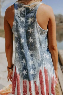 Online Dear-Lover Vintage Washed Flag Print Shift Tank Top Blue