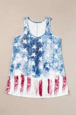 Online Dear-Lover Vintage Washed Flag Print Shift Tank Top Blue