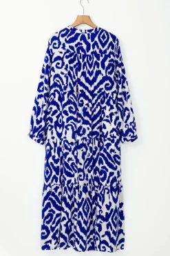 Outlet Dear-Lover Western Abstract Geometric Printed Maxi Dress Blue