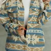 Clearance Dear-Lover Western Aztec Print Button Flap Pocket Shacket Blue