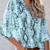 Discount Dear-Lover Wild Snake Print Shirt with Pockets Blue
