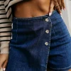 Online Dear-Lover Asymmetric Wrapped Buttoned High Waist Denim Shorts Bluing