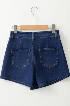 Online Dear-Lover Asymmetric Wrapped Buttoned High Waist Denim Shorts Bluing