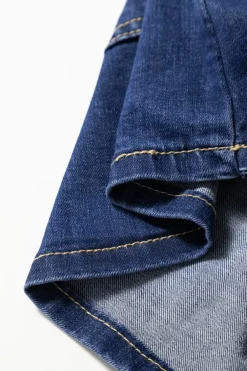 Online Dear-Lover Asymmetric Wrapped Buttoned High Waist Denim Shorts Bluing