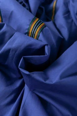 Clearance Dear-Lover Colorful Striped Trim Puff Sleeve Pleated Mini Dress Bluing