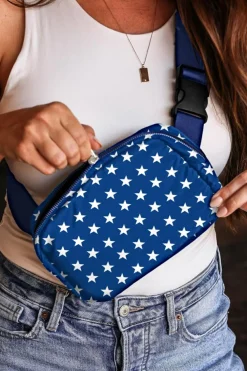Discount Dear-Lover Independent Day Flag Star Printed Crossbody Bag Bluing
