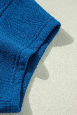 Best Dear-Lover Solid Textured Crew Neck Short Set Bluing