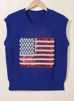 Online Dear-Lover Sparkling American Flag Knitted Vest Bluing