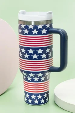 Best Dear-Lover Stars and Stripes Print Handled Thermos Cup 40oz Bluing