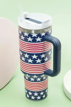 Best Dear-Lover Stars and Stripes Print Handled Thermos Cup 40oz Bluing