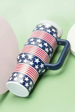 Best Dear-Lover Stars and Stripes Print Handled Thermos Cup 40oz Bluing