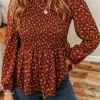 Clearance Dear-Lover Boho Floral Smocked Bust Ruffled Peplum Blouse Printed